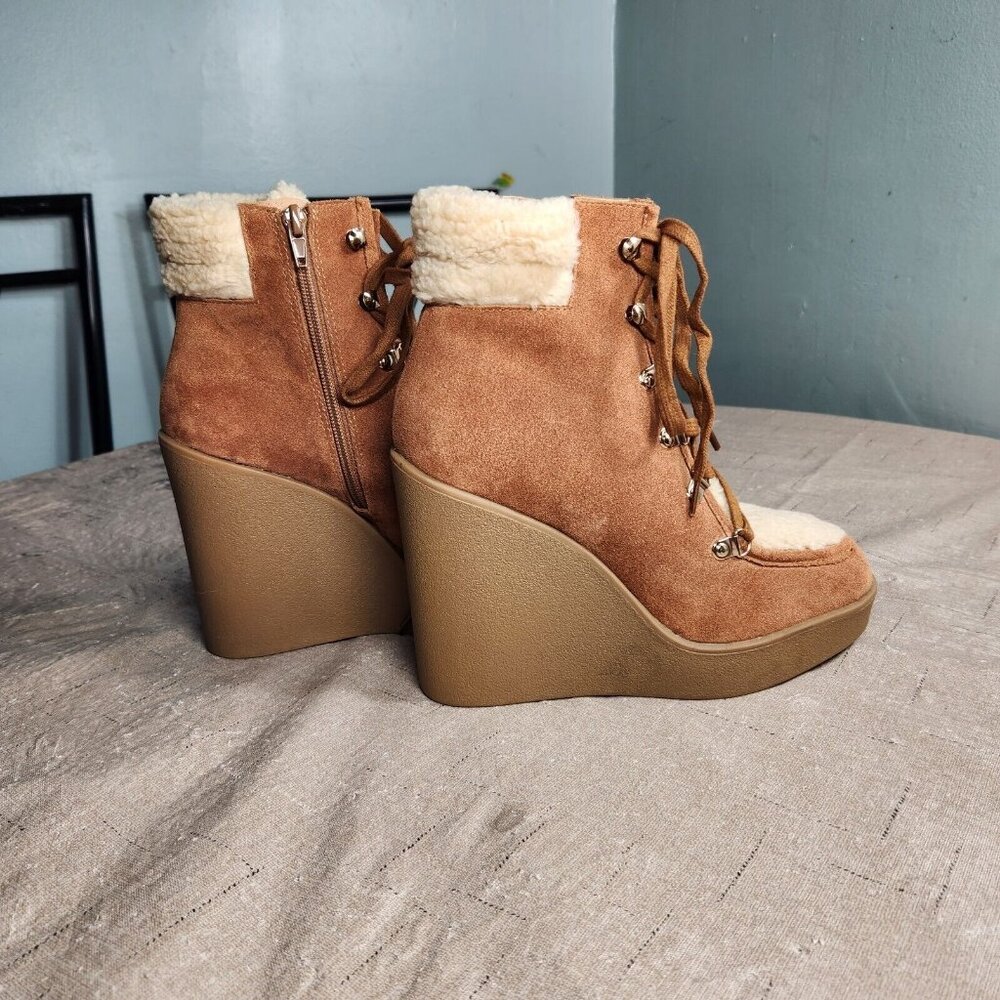 Jessica Simpson Women's Size 9 M Maelyn Wedge Booties Caramel  Leather Suede 645 - Picture 7 of 11